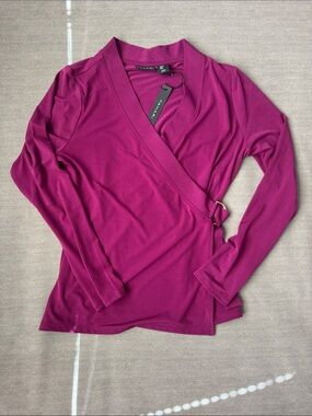 Tahari Magenta Wrap-Style Long Sleeve Tunic
